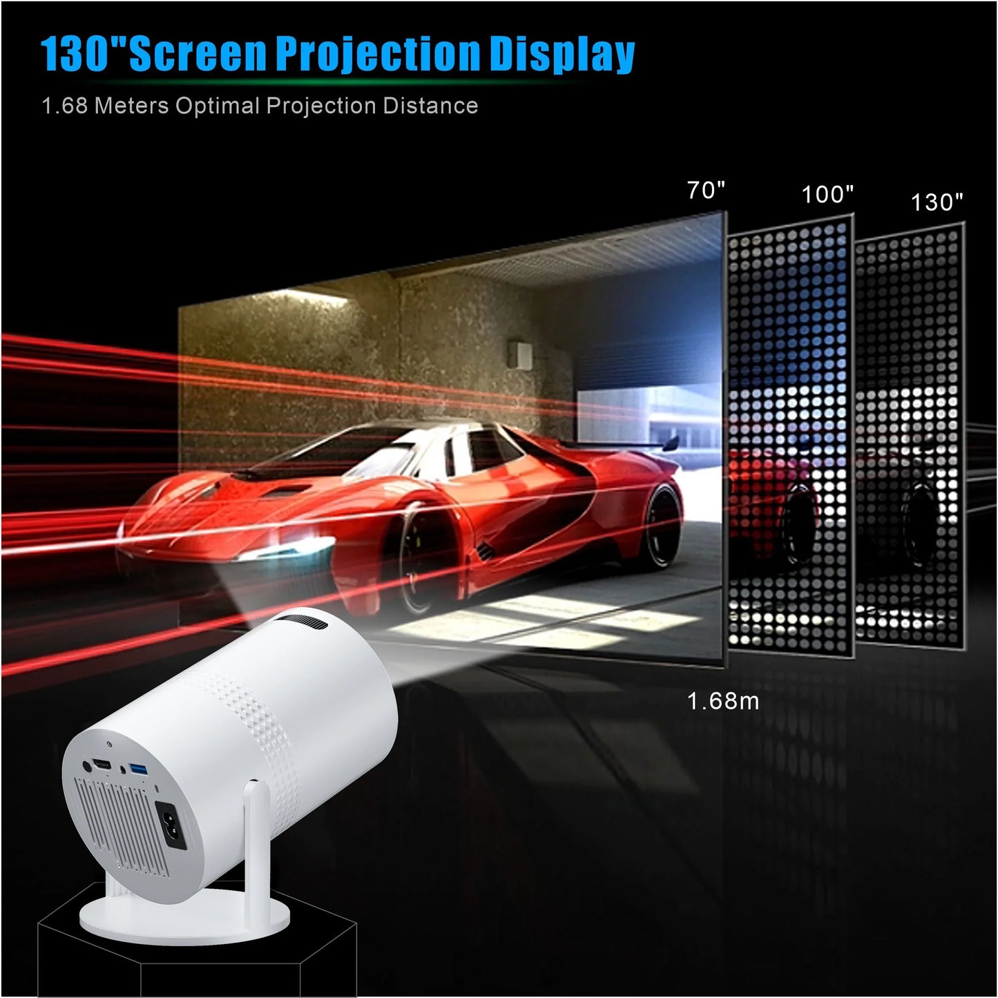 Salange P300 Mini Portable Projector - 4K 8K Video Decoding, 720P HD, Android 11, Wi-Fi, BT 5.1